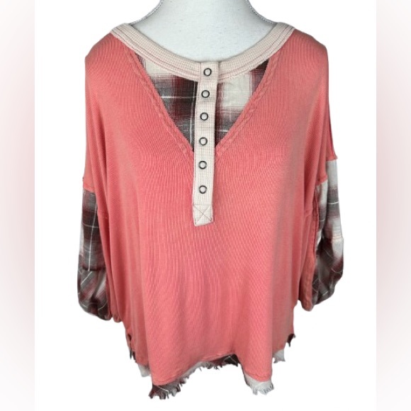 POL Tops - POL Pink Plaid Accent Blouse